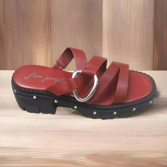 Free People Autumn Studded Platform Wine Leather Lined 39/9 NOWT - Picture 2 of 11